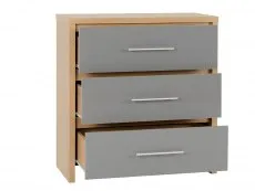 Seconique Seville Grey High Gloss and Oak 3 Drawer Chest of Drawers