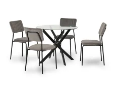 Seconique Sheldon Glass and Black Dining Table and 4 Grey Velvet Chairs