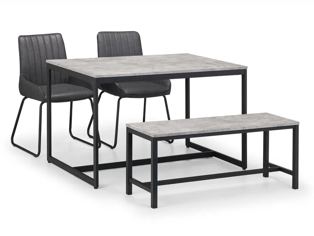 Julian Bowen Julian Bowen Staten Concrete Effect Dining Table with 2 Soho Black Chairs and Bench Set