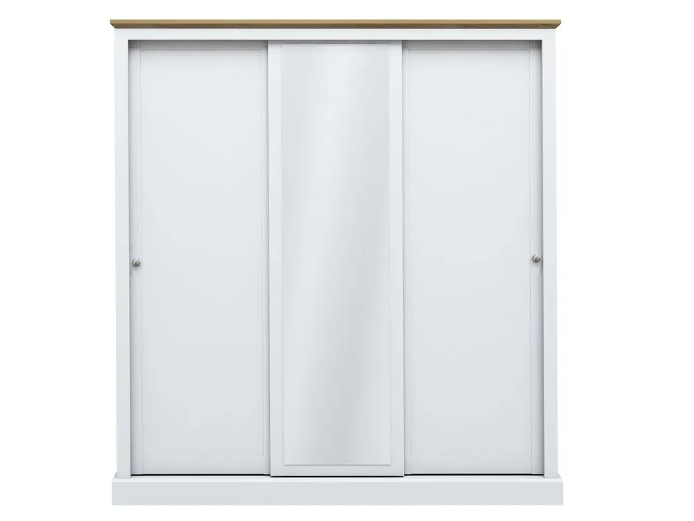 LPD LPD Devon White and Oak Sliding Door Mirrored Large Triple Wardrobe