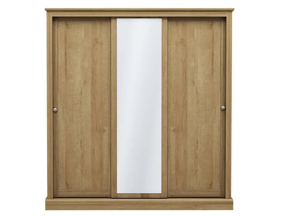 LPD LPD Devon Oak Sliding Door Mirrored Large Triple Wardrobe