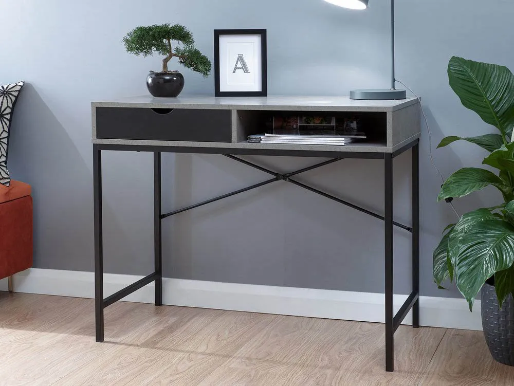 GFW GFW Telford Concrete Effect and Black 1 Drawer Computer Desk