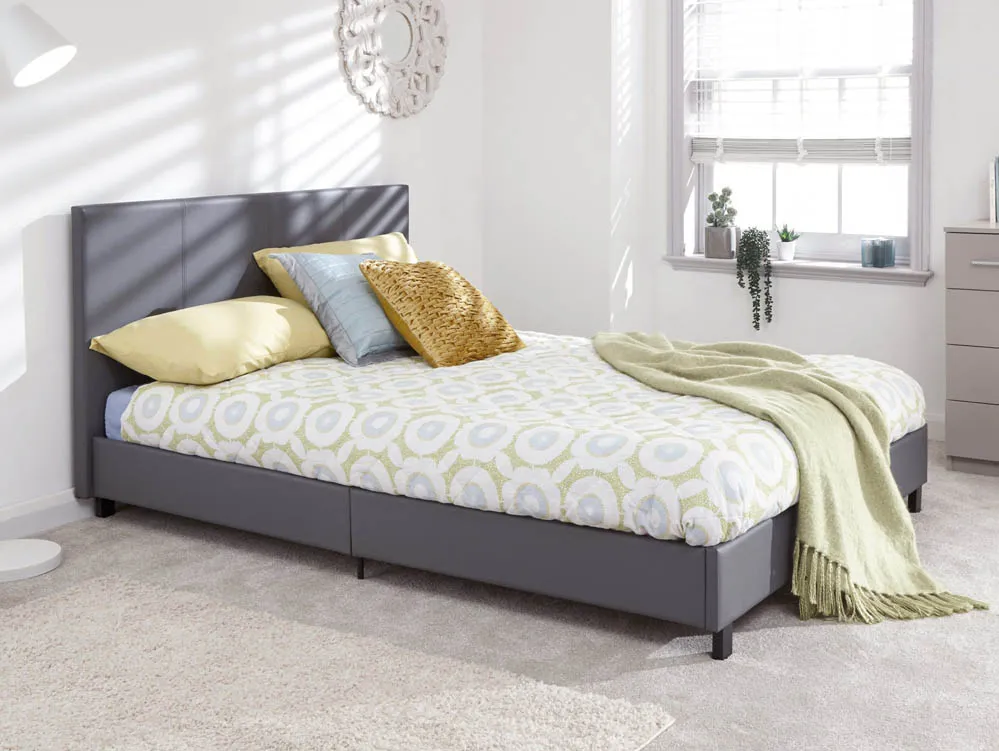 GFW GFW Bed in a Box 5ft King Size Grey Faux Leather Bed Frame