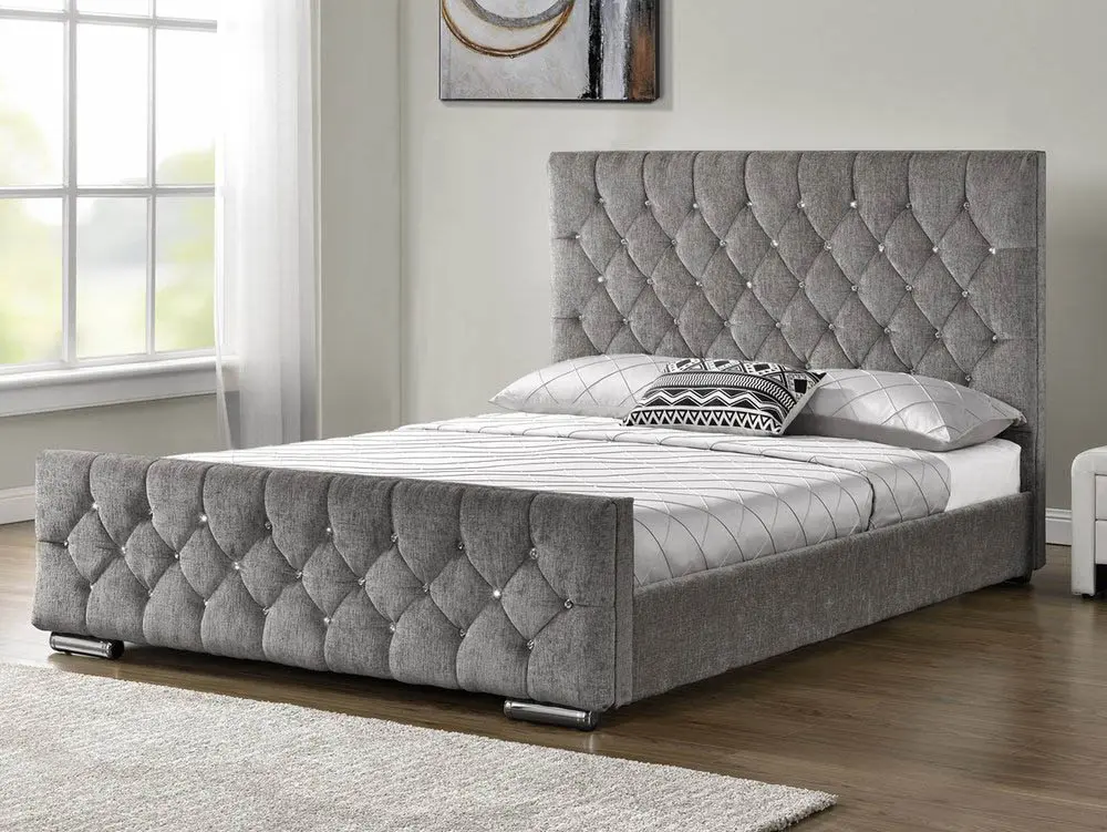 TGC TGC Arya 5ft King Size Silver Chenille Fabric Bed Frame