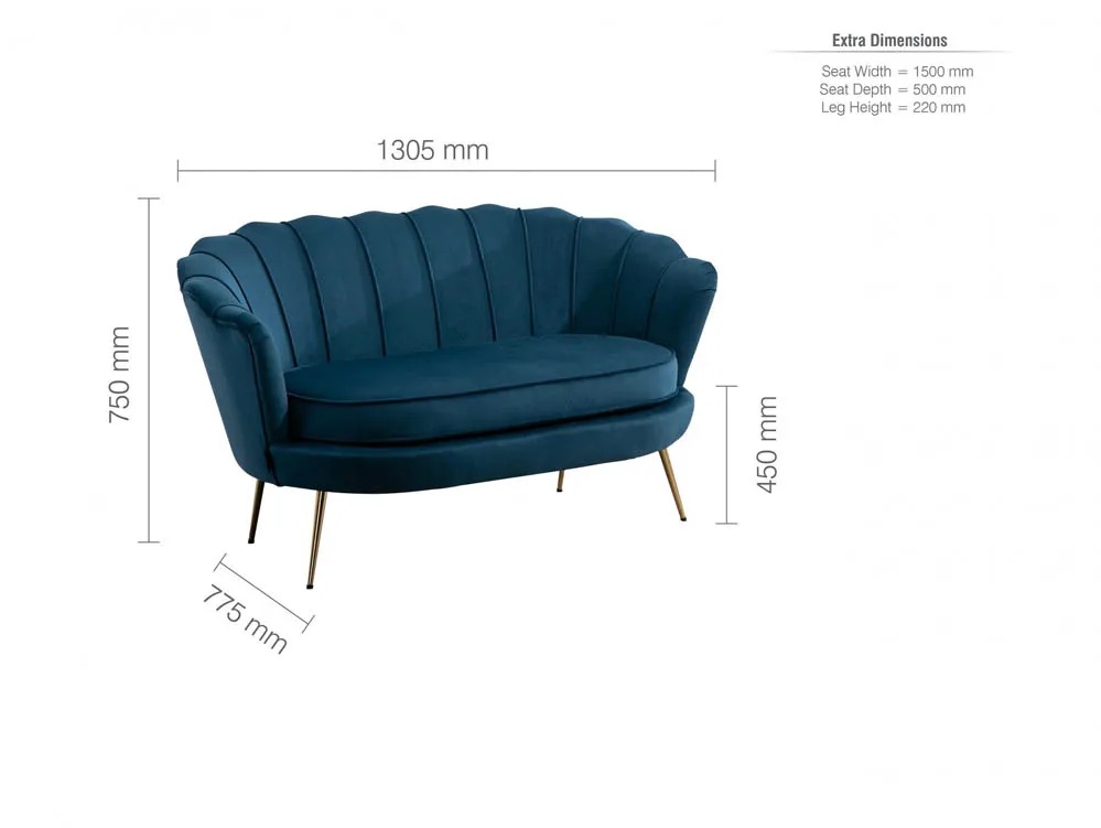 Birlea Furniture & Beds Birlea Ariel Blue Fabric 2 Seater Sofa
