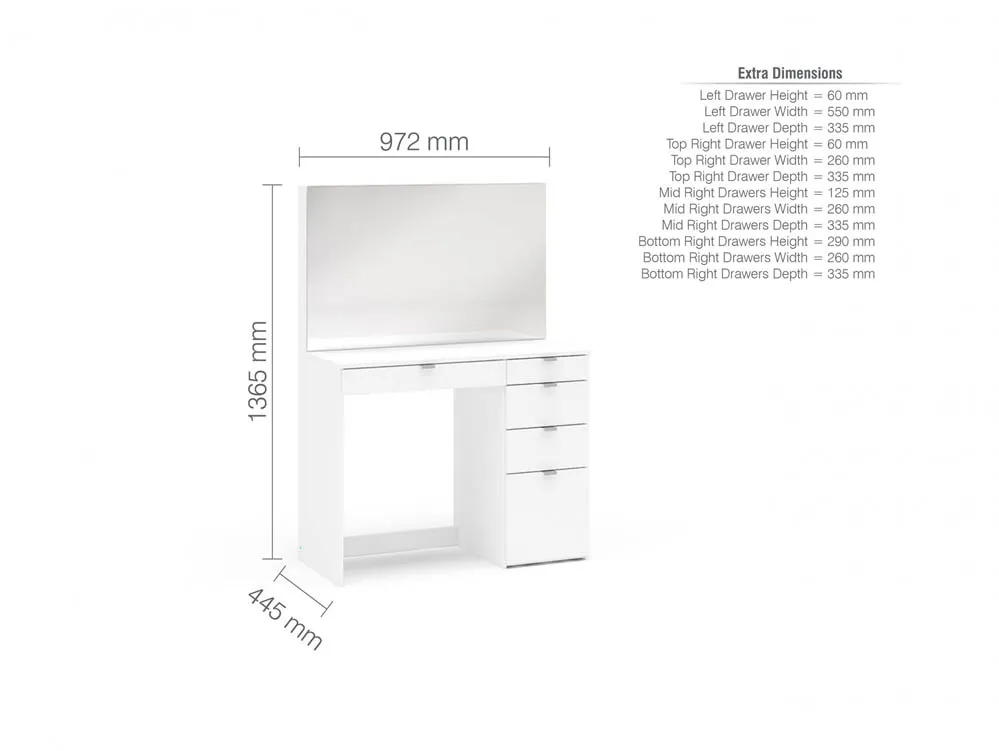 Birlea Furniture & Beds Birlea Ava White 5 Drawer Dressing Table and Mirror