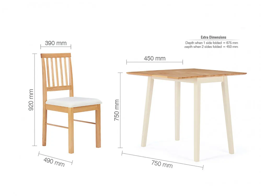Birlea Furniture & Beds Birlea Drop Leaf Oak Dining Table and 2 Chairs Set