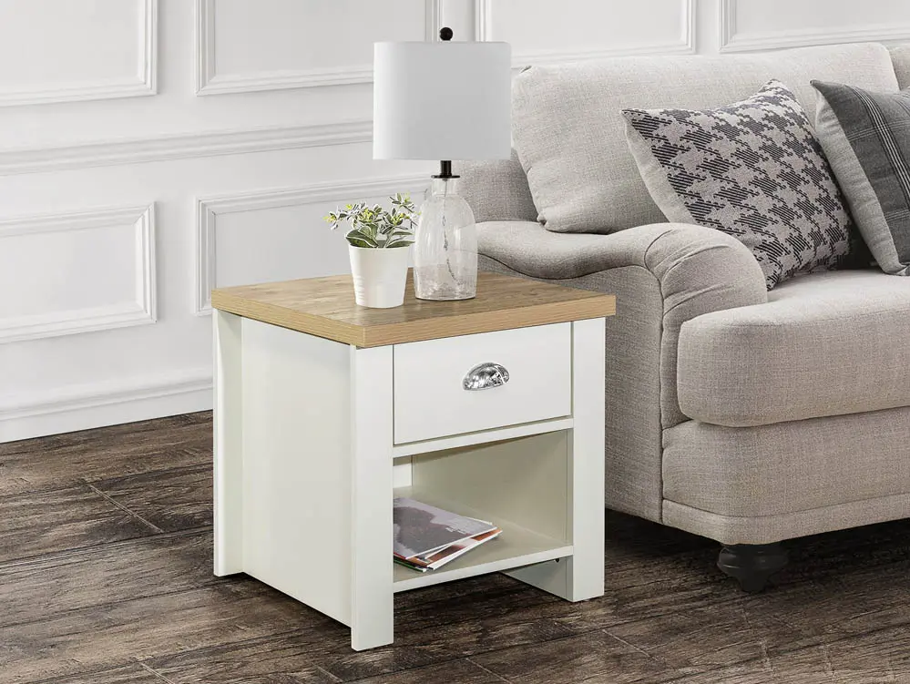 Birlea Furniture & Beds Birlea Highgate Cream and Oak Effect 1 Drawer Lamp Table