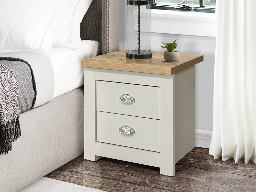 Birlea Furniture & Beds Birlea Highgate Cream and Oak Effect 2 Drawer Bedside Table