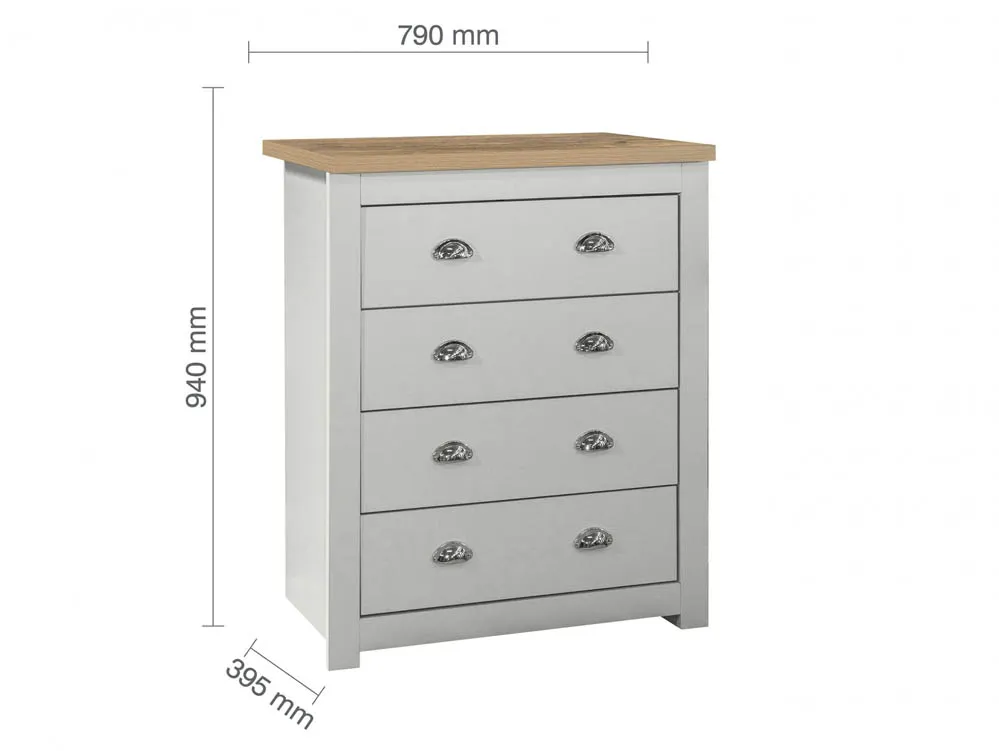Birlea Furniture & Beds Birlea Highgate Grey and Oak Effect 4 Drawer Chest