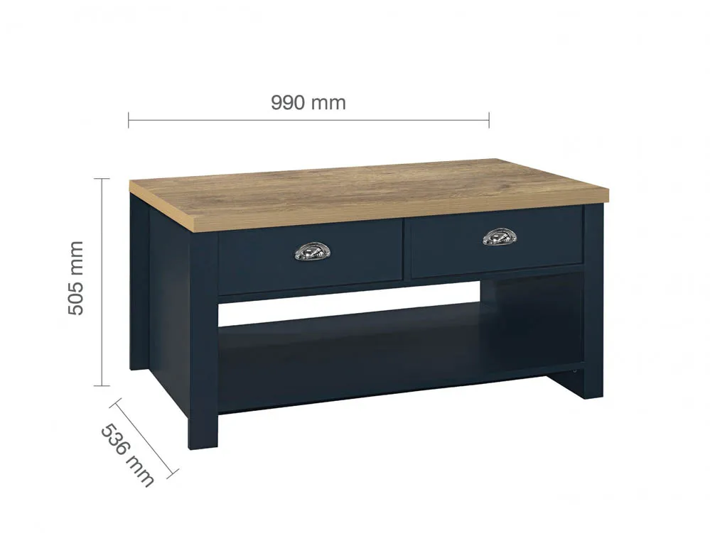 Birlea Furniture & Beds Birlea Highgate Navy and Oak Effect 2 Drawer Coffee Table