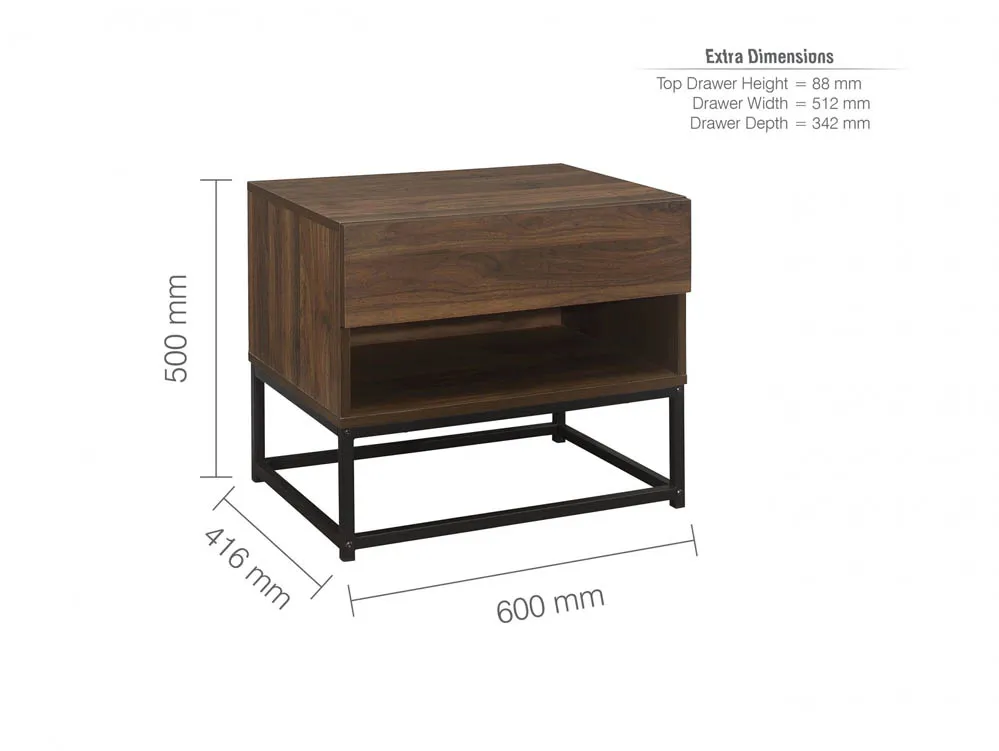 Birlea Furniture & Beds Birlea Houston Walnut Effect 1 Drawer Bedside Table