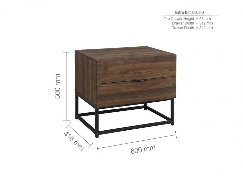 Birlea Furniture & Beds Birlea Houston Walnut Effect 2 Drawer Bedside Table
