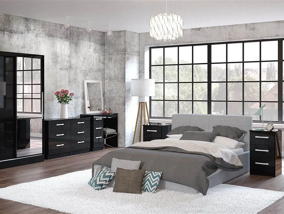 Birlea Furniture & Beds Birlea Lynx Black High Gloss 3 Drawer Bedside Cabinet