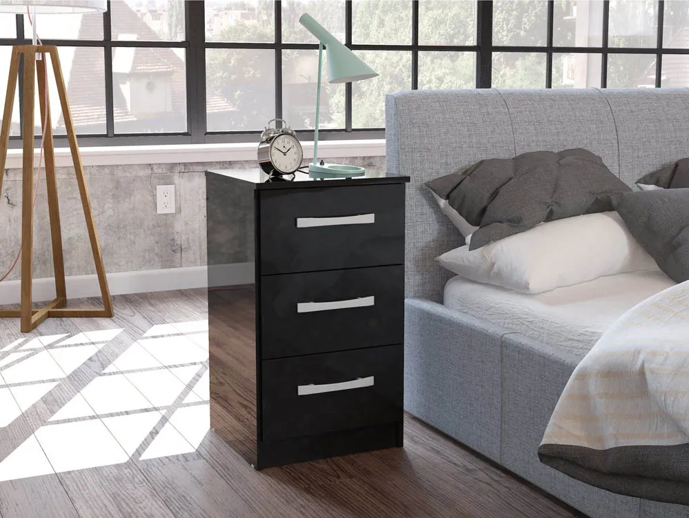 Birlea Furniture & Beds Birlea Lynx Black High Gloss 3 Drawer Bedside Cabinet