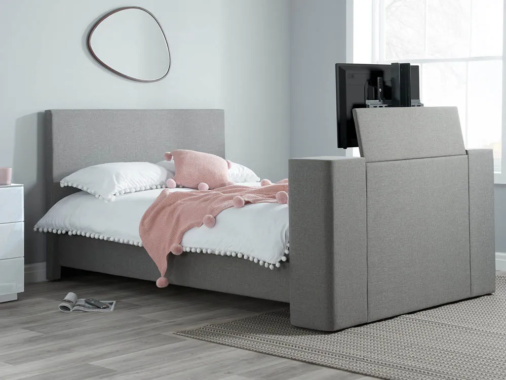 Birlea Furniture & Beds Birlea Plaza 4ft6 Double Grey Fabric TV Bed Frame