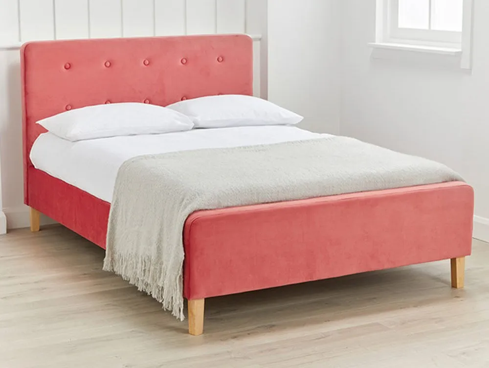 LPD LPD Pierre 5ft King Size Coral Pink Velvet Fabric Bed Frame