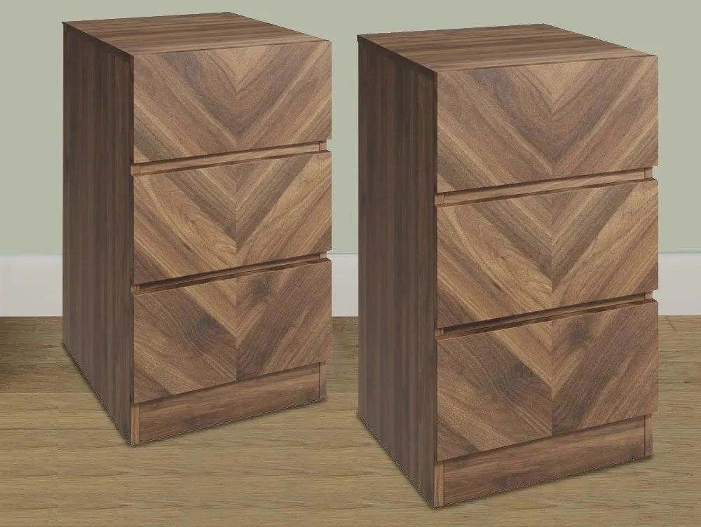 GFW GFW Catania Royal Walnut Pair of 3 Drawer Bedside Tables