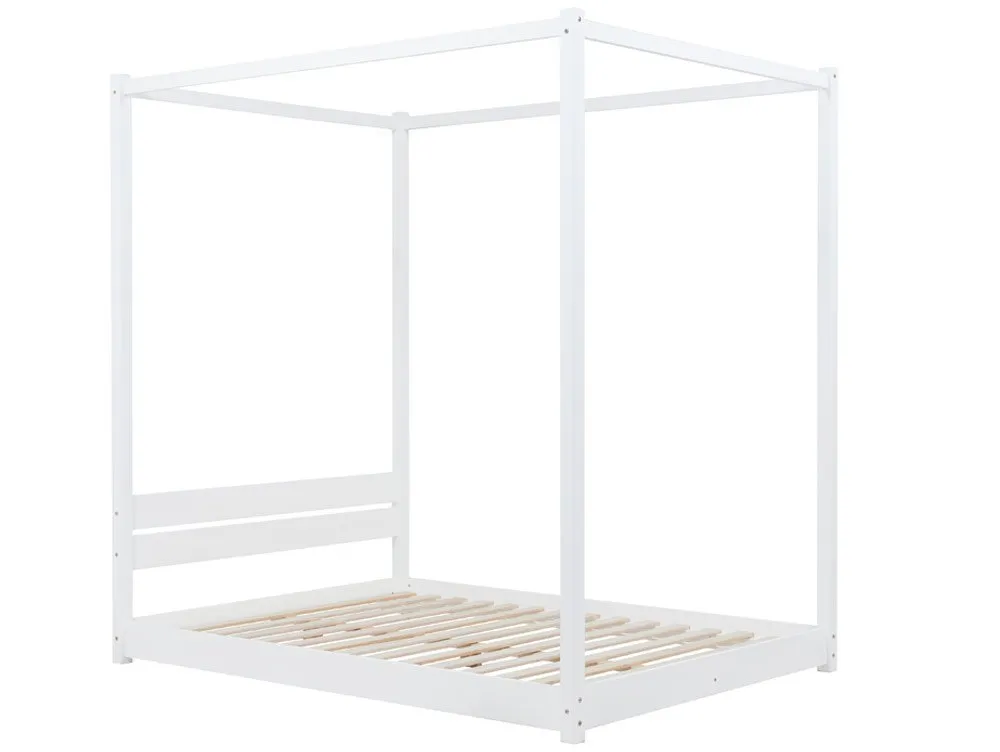 Birlea Furniture & Beds Birlea Darwin 4ft6 Double White 4 Poster Wooden Bed Frame