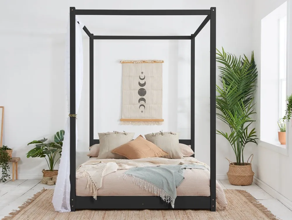 Birlea Furniture & Beds Birlea Darwin 4ft6 Double Black 4 Poster Wooden Bed Frame