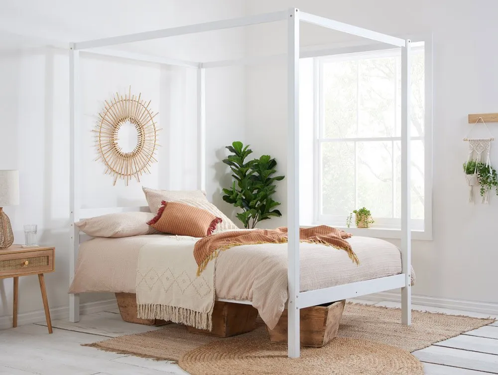 Birlea Furniture & Beds Birlea Mercia 4ft6 Double White Four Poster Wooden Bed Frame