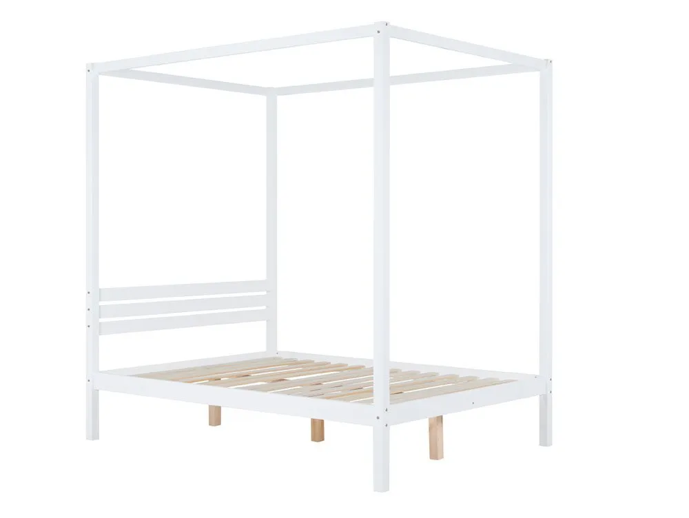 Birlea Furniture & Beds Birlea Mercia 4ft6 Double White Four Poster Wooden Bed Frame