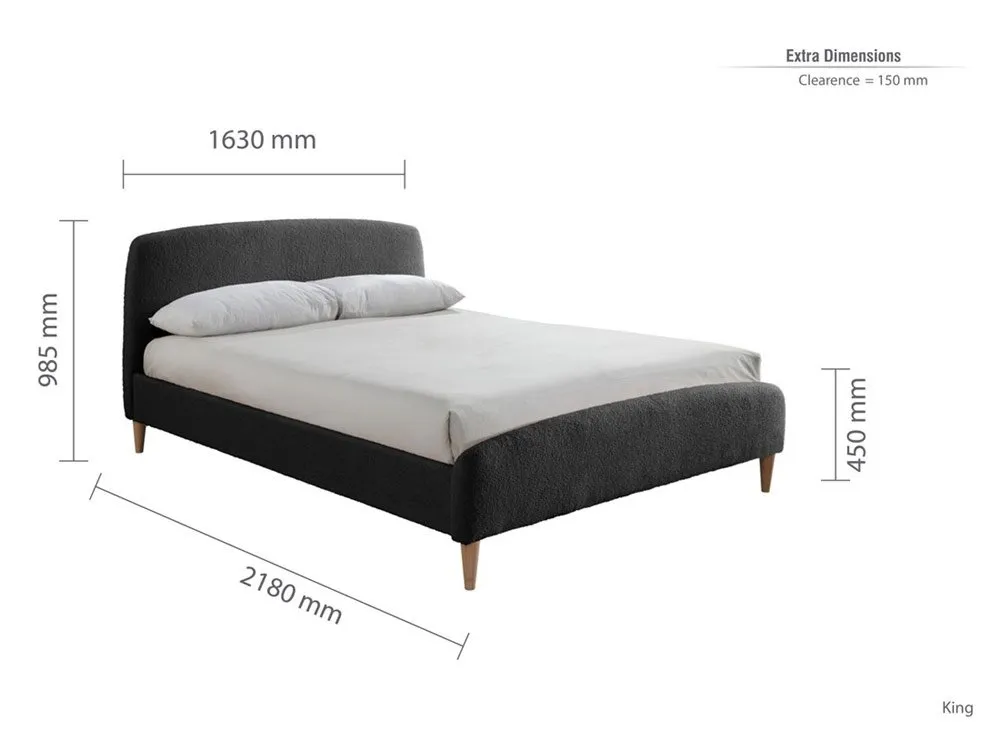 Birlea Furniture & Beds Birlea Otley 5ft King Size Charcoal Upholstered Boucle Fabric Bed Frame