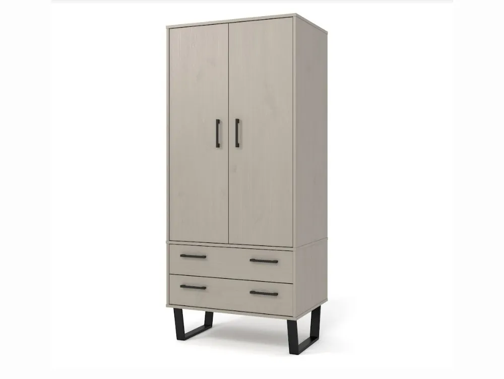 Core Products Core Texas Grey Waxed Pine 2 Door 2 Drawer Double Wardrobe