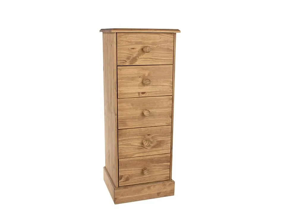 Core Products Core Cotswold Pine 5 Drawer Tall Narrow Wooden Chest of Drawers