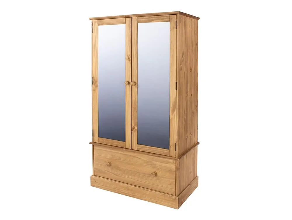 Core Products Core Cotswold 2 Door 1 Drawer Mirrored Pine Wooden Double Wardrobe