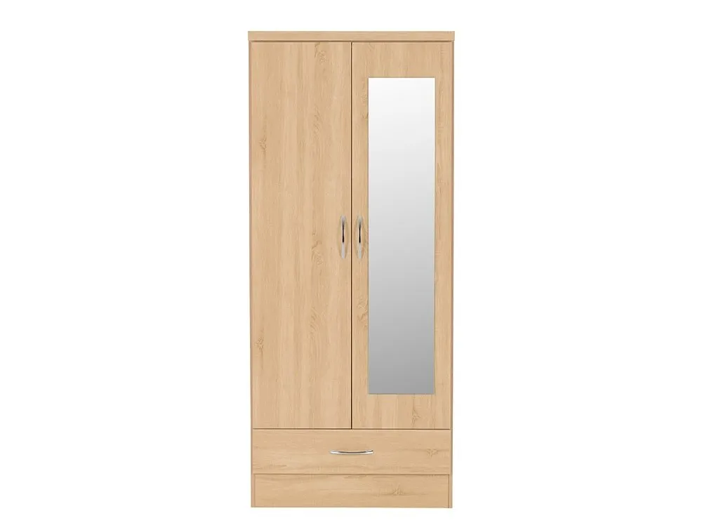 Seconique Seconique Nevada Sonoma Oak 2 Door 1 Drawer Mirrored Wardrobe