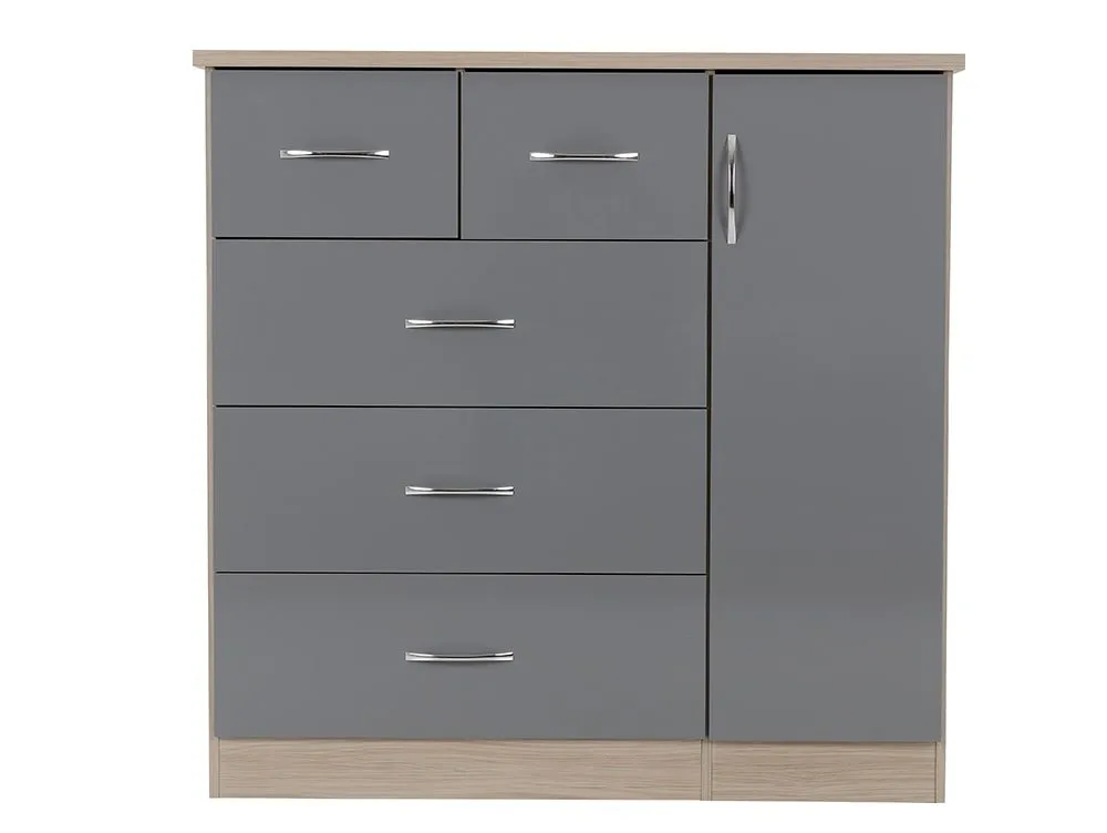 Seconique Seconique Nevada Grey Gloss and Oak 1 Door 5 Drawer Chest of Drawers