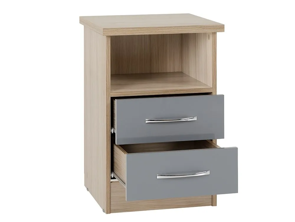 Seconique Seconique Nevada Grey Gloss and Oak 2 Drawer Bedside Table