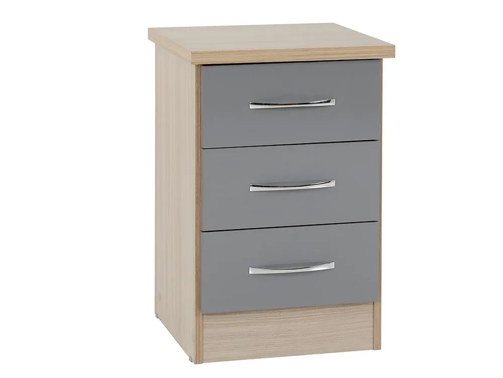 Seconique Seconique Nevada Grey Gloss and Oak 3 Drawer Bedside Table