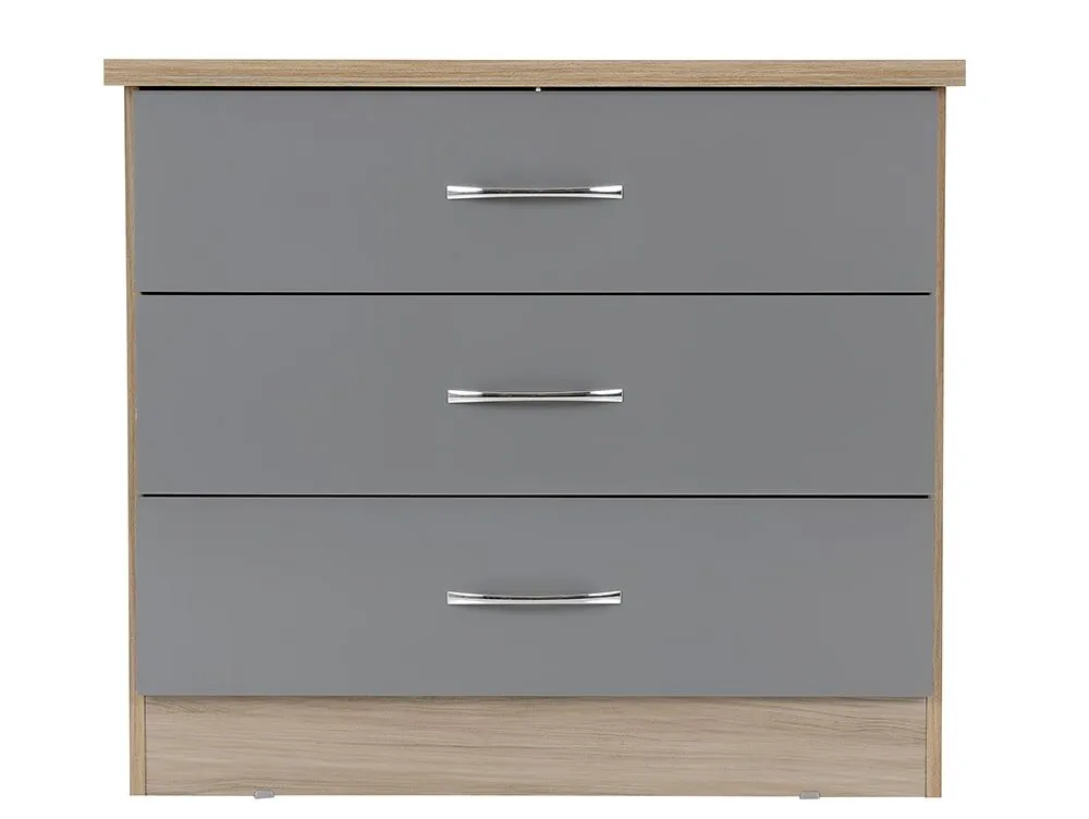 Seconique Seconique Nevada Grey Gloss and Oak 3 Drawer Low Chest of Drawers