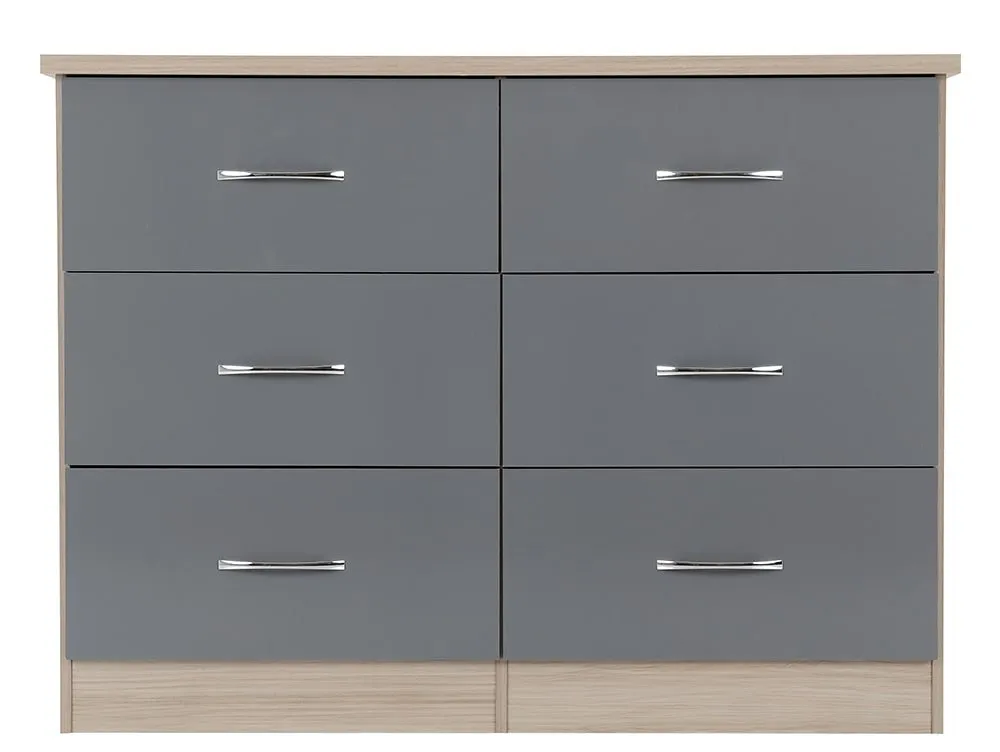 Seconique Seconique Nevada Grey Gloss and Oak 3+3 Drawer Chest of Drawers
