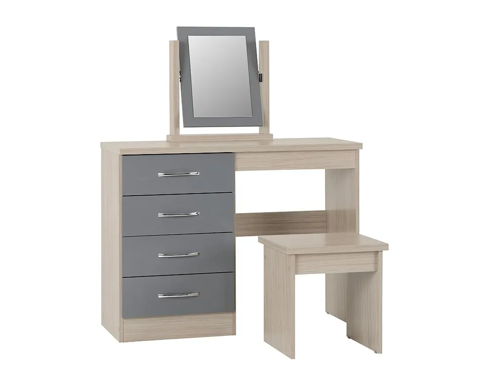 Seconique Seconique Nevada Grey Gloss and Oak 4 Drawer Dressing Table and Stool