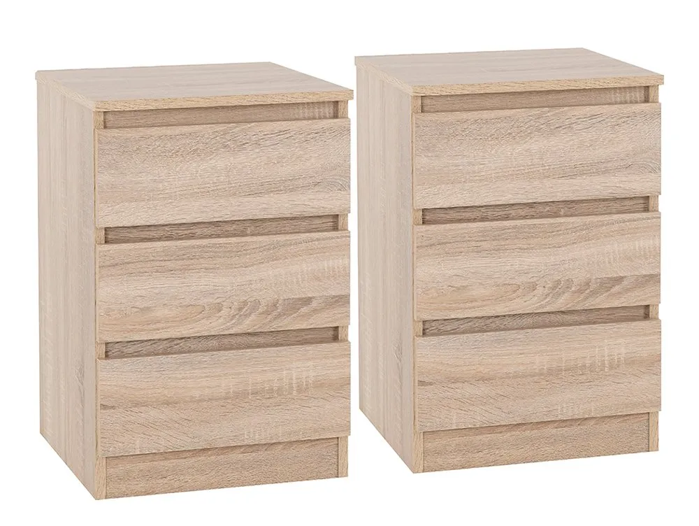 Seconique Seconique Malvern Sonoma Oak Pair of 3 Drawer Bedside Cabinets