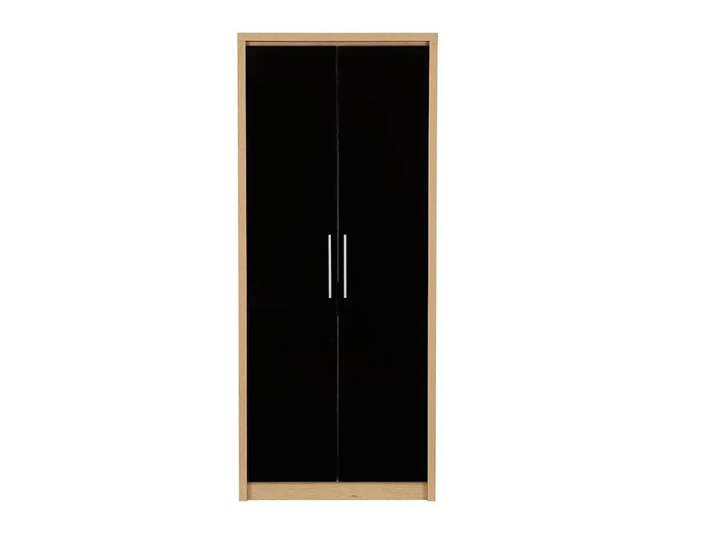 Seconique Seconique Seville Black High Gloss and Oak 2 Door Double Wardrobe