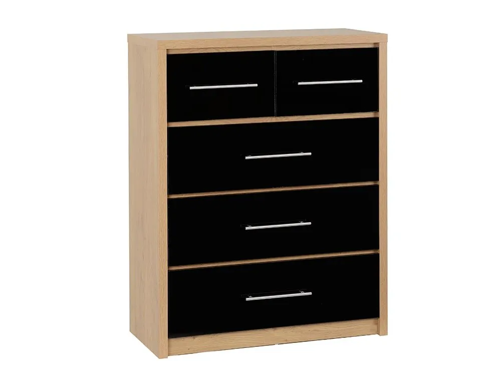 Seconique Seconique Seville Black High Gloss and Oak 3+2 Drawer Chest of Drawers