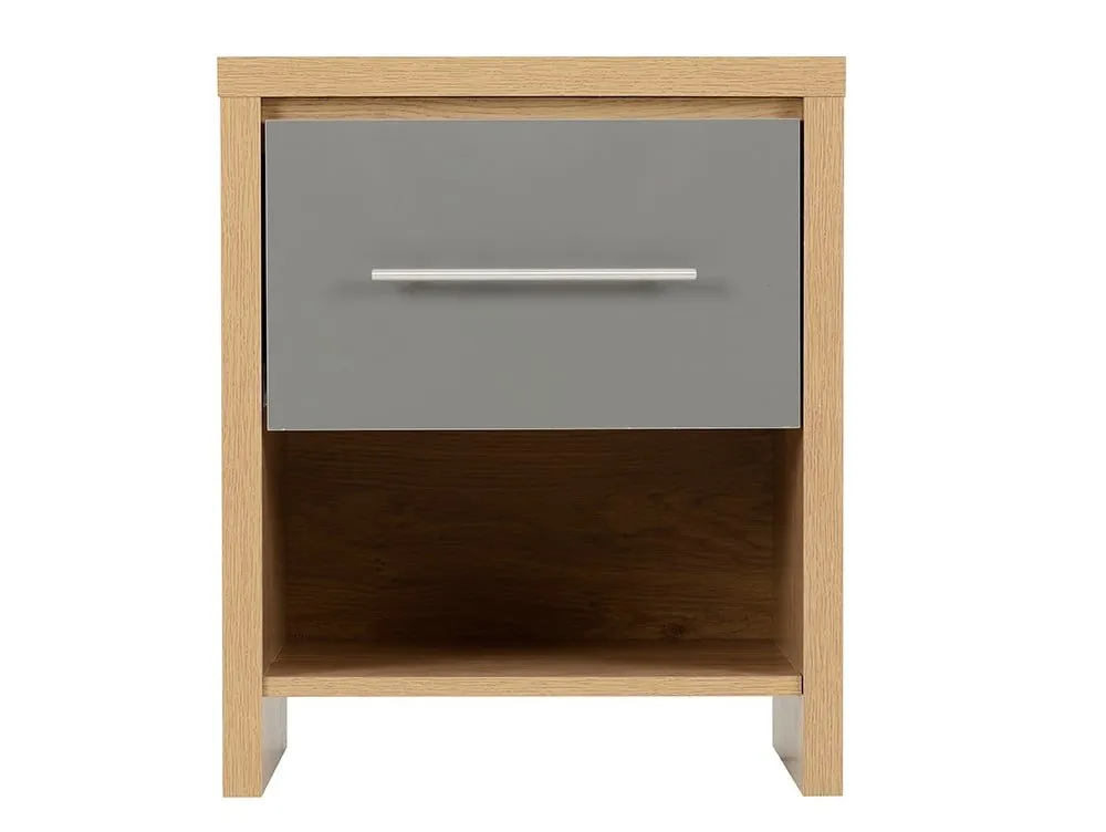 Seconique Seconique Seville Grey High Gloss and Oak 1 Drawer Bedside Table
