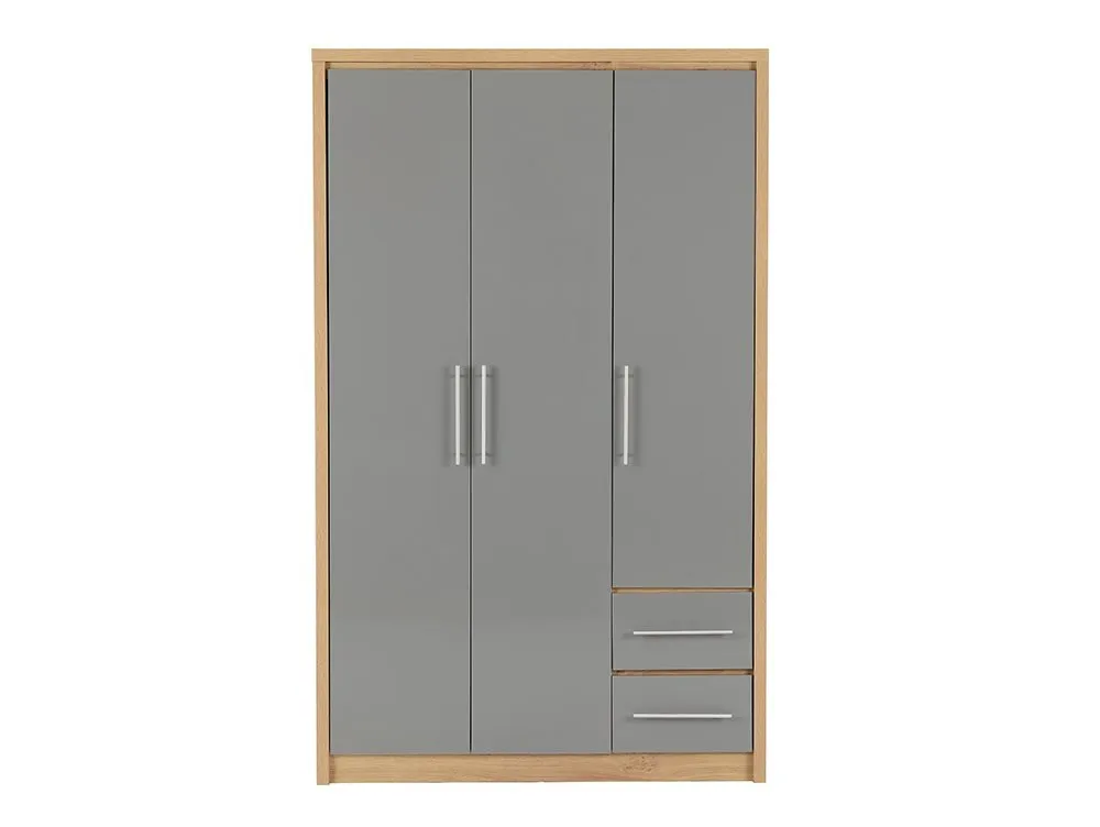 Seconique Seconique Seville Grey High Gloss and Oak 3 Door 2 Drawer Wardrobe