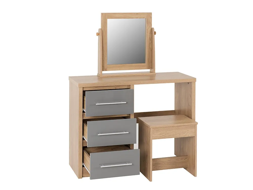 Seconique Seconique Seville Grey High Gloss and Oak 3 Drawer Dressing Table Set