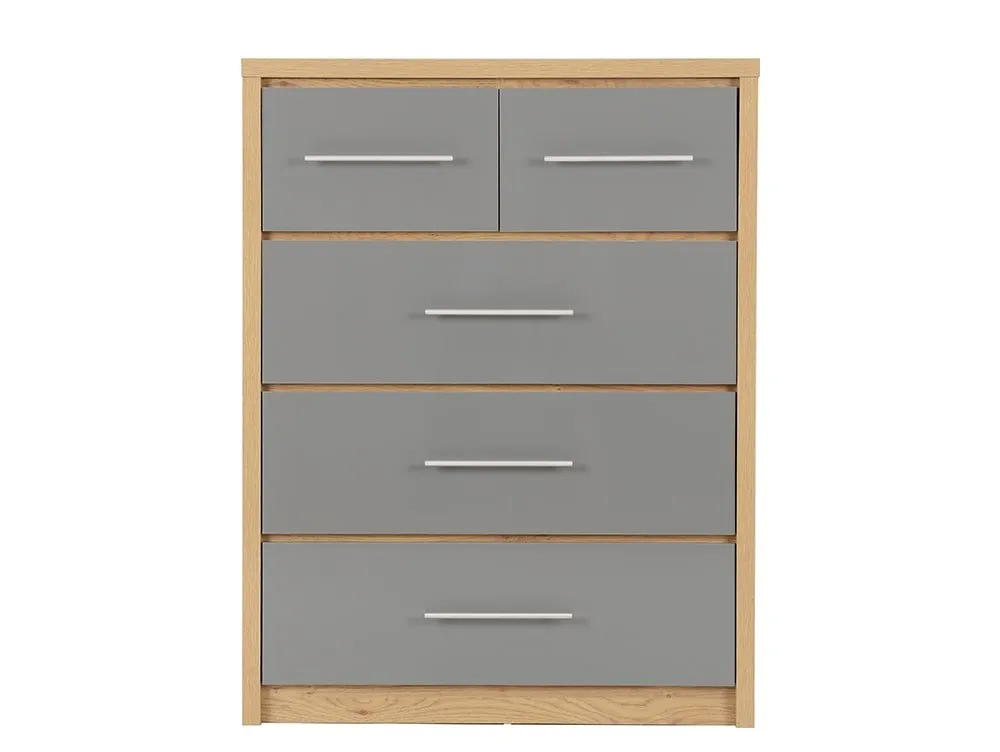 Seconique Seconique Seville Grey High Gloss and Oak 3+2 Drawer Chest of Drawers