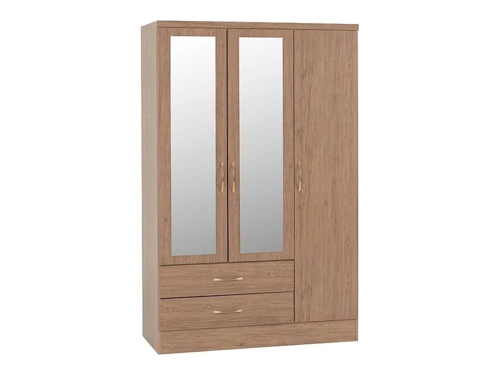 Seconique Seconique Nevada Rustic Oak 3 Door 2 Drawer Mirrored Triple Wardrobe