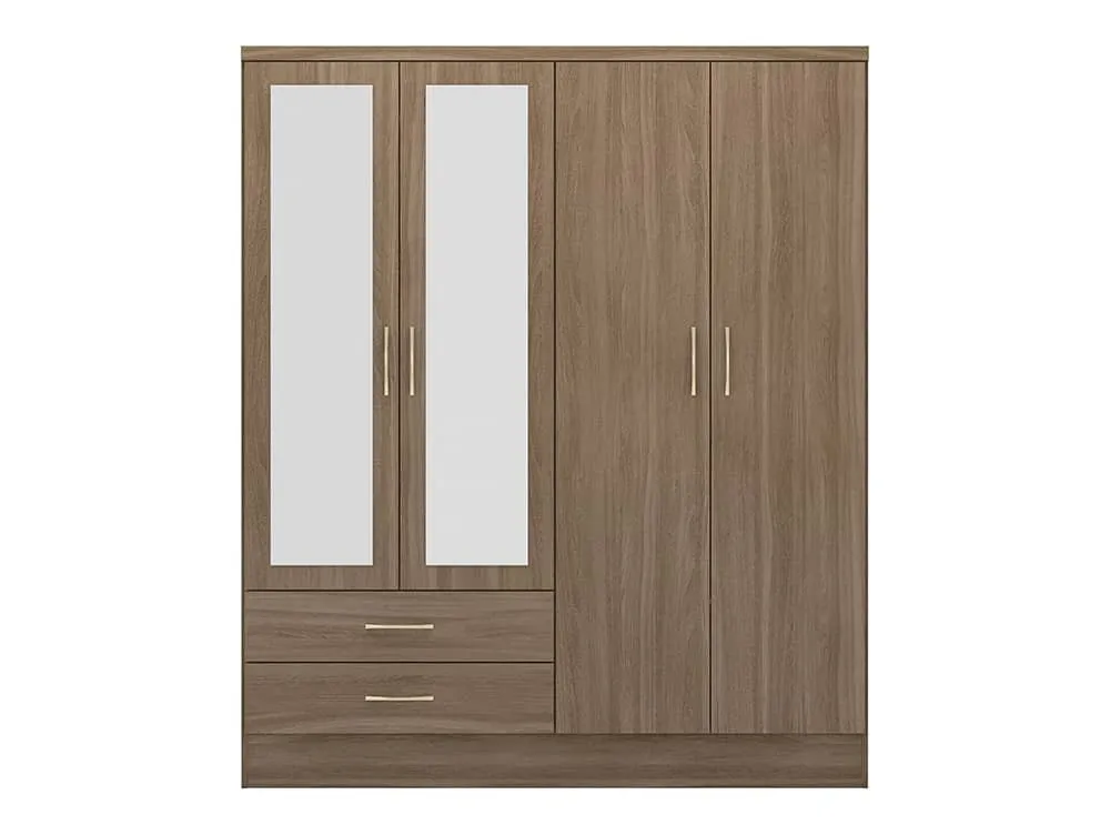 Seconique Seconique Nevada Rustic Oak 4 Door 2 Drawer Mirrored Wardrobe