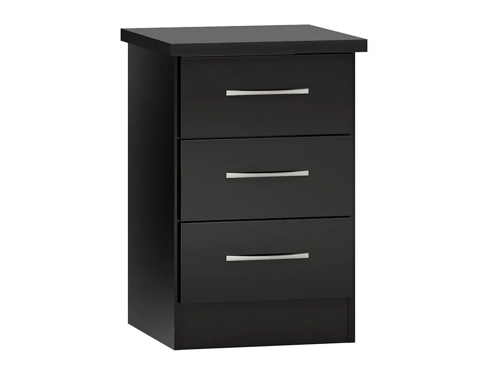 Seconique Seconique Nevada Black High Gloss 3 Drawer Bedside Table