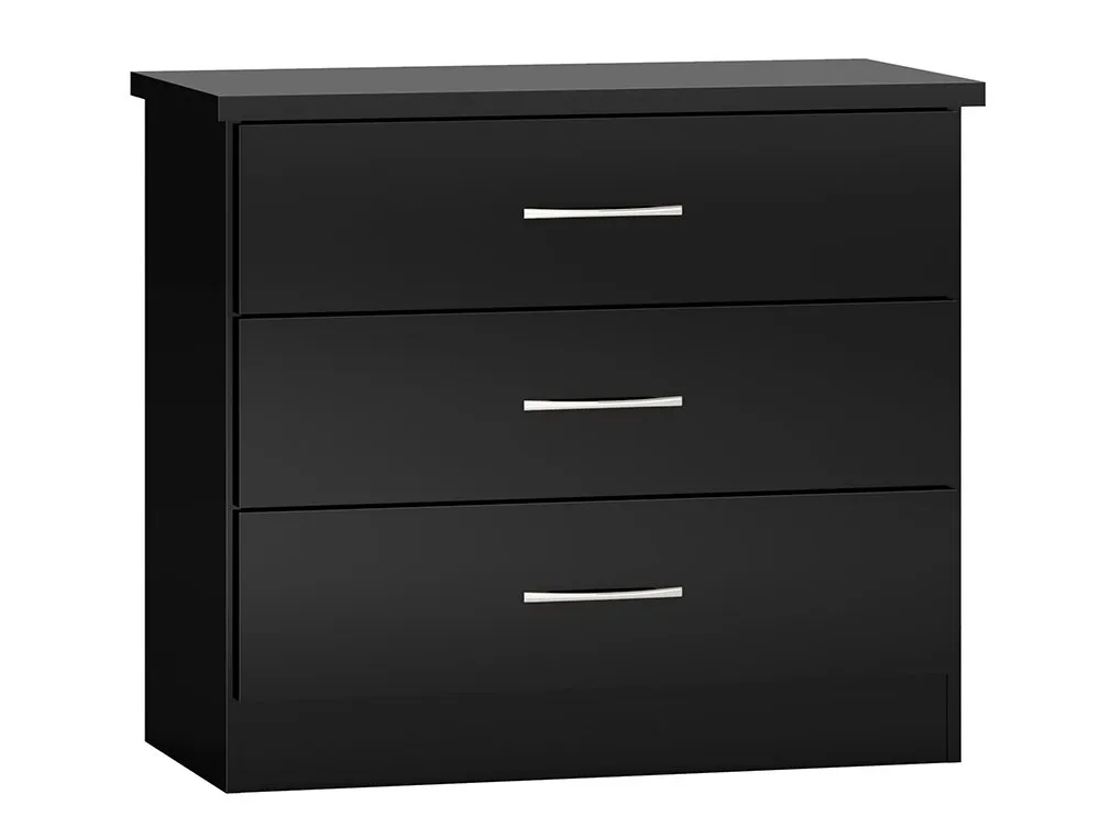 Seconique Seconique Nevada Black High Gloss 3 Drawer Chest of Drawers
