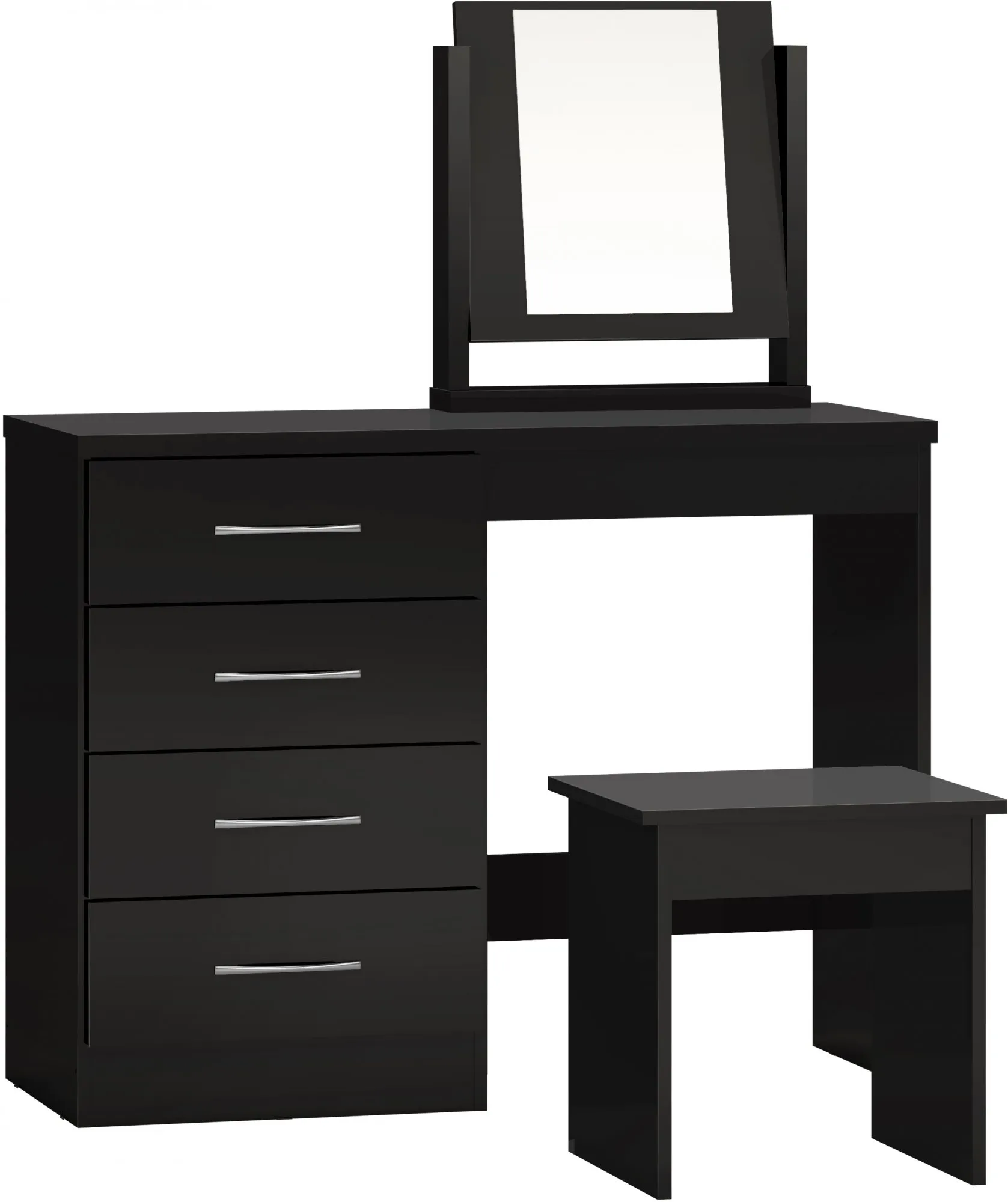 Seconique Seconique Nevada Black High Gloss 4 Drawer Pedestal Dressing Table and Stool