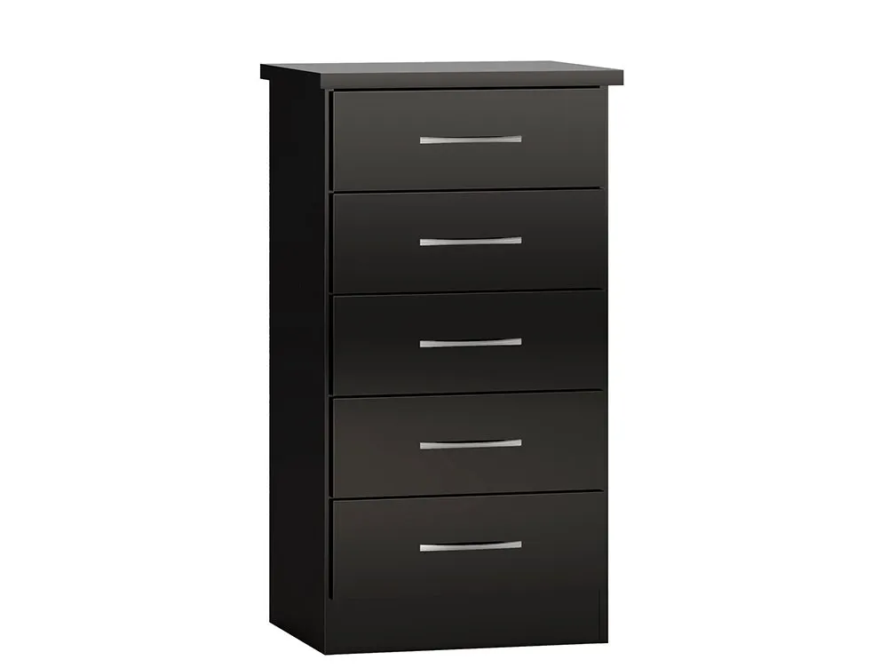 Seconique Seconique Nevada Black High Gloss 5 Drawer Chest of Drawers